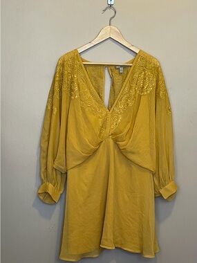 ASOS Mustard Yellow Embroidered V-Neck Top